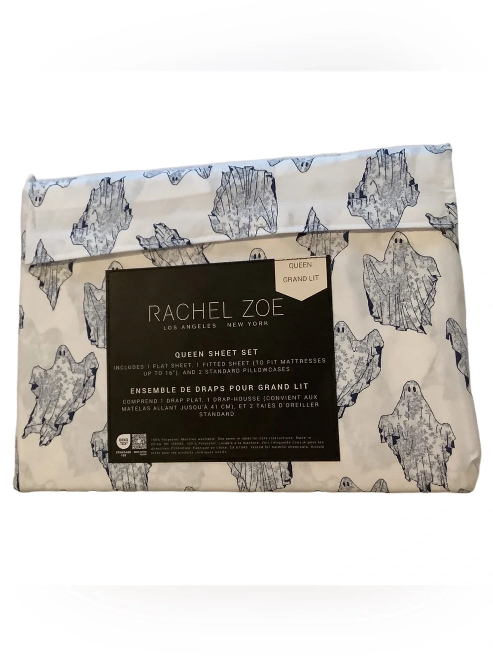 Rachel Zoe Toile Ghosts Halloween Queen Sheet Set New